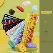 Cute 104Keys Retro Round Keycap 2.G Wireless Gaming Keyboard Mouse Combo Ergonomic Keyboard With Multimedia function keys
