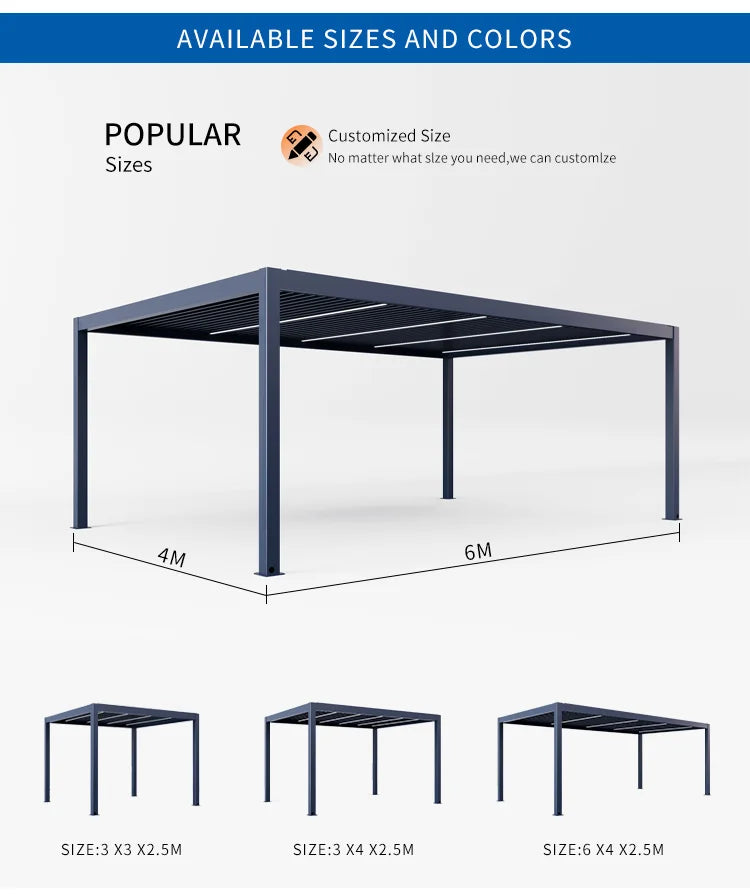 Garden Adjustable Outdoor Gazebo Customized Modern Bioclimatic Motorized Aluminium Louver Pergola