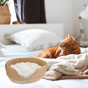 Cat Bed in Basket Woven Badket Sleeping Nest for Cats Weave with Cushion Type Pet