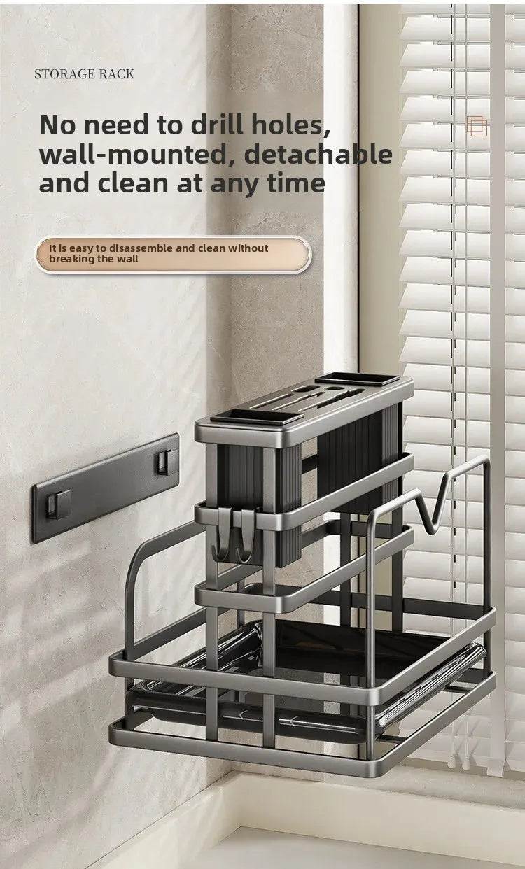 Kitchen Knife Holder Wall Mounted Multifunctional Storage Rack Countertop Cutting Board Rack Cage Tool Storage Rack