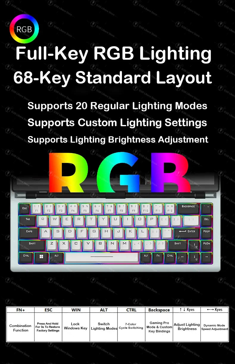 68 Keys Gaming Mechanical Keyboard 12.3'' IPS Touch Screen with Camera and Speaker RGB Support Hot Swappable  Ergonomic Design
