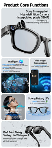 2025 New 800W Pixel HD Camera 32GB Smart Glasses Women Take photo shoot Video AI Translation Recording Waterproof AI Glasses Men