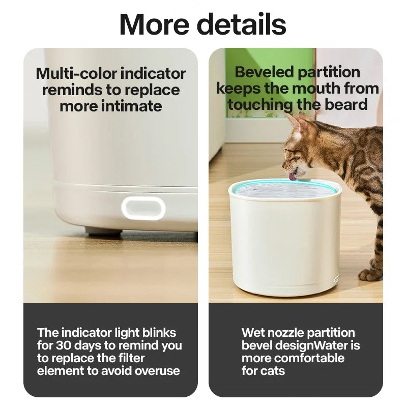 Cat Water Fountain Automatic Pet Water Fountain 1.8L  Cat Water Dispenser with 1 Replacement Filter for Cats and Dogs