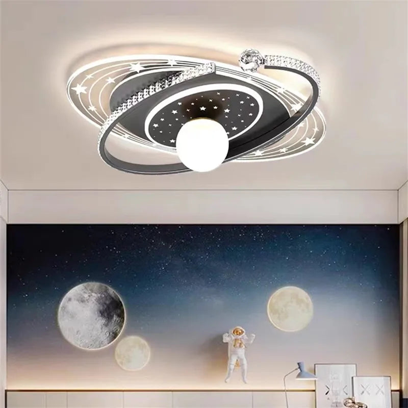 Nordic smart ceiling light home decor led pink blue star ring light  for children‘'s room dimmable luxury boy room decor lights