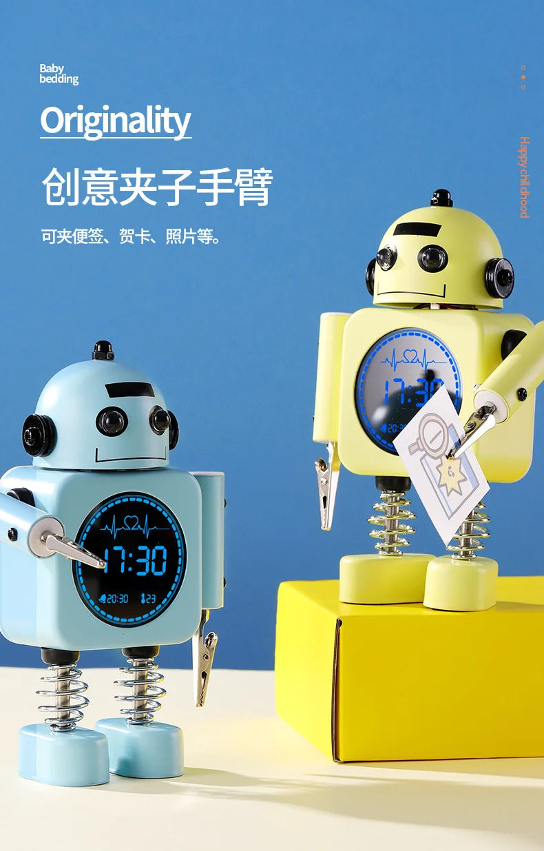 2025 Robot Smart Alarm Clock Led Wake-up Light Luminous Snooze Living Room Bedroom Desk Clock Children's Gifts Home Decoration