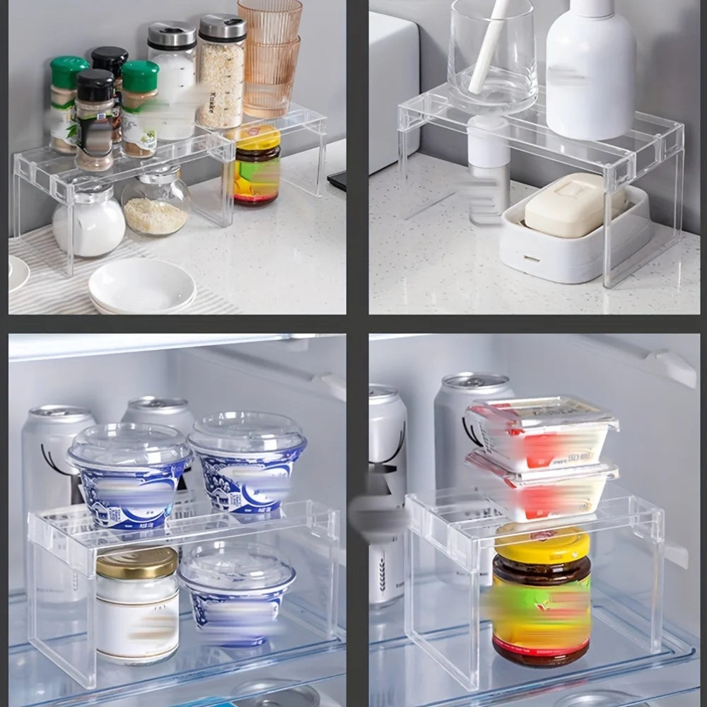 1 layered shelf, refrigerator storage shelf, kitchen storage shelf, toy figurine storage shelf, cosmetics layered storage shelf