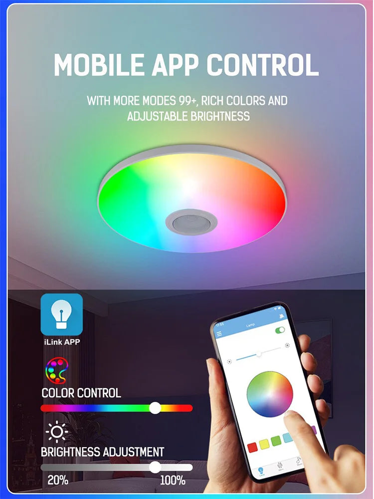 RGB Smart Ceiling Light LED Interior Home Decorative Light Luster Dimming Remote Control WIFI Living Room Ambient Light Party