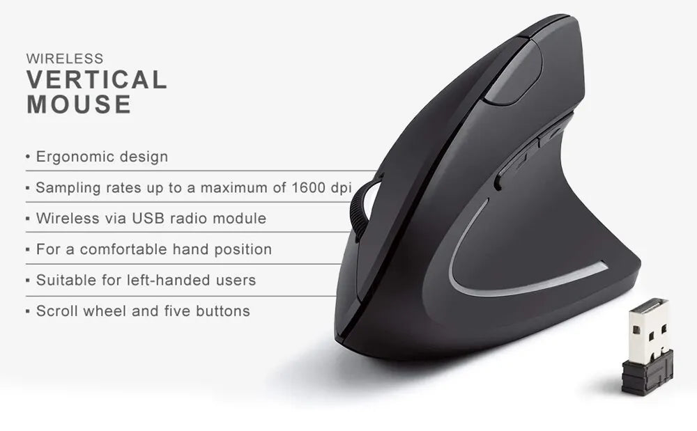 Wireless Bluetooth Vertical Mouse 800/1200/1600 DPI 6 Button Personalised Side Grip Ergonomic 2.4G Mute Gaming PC Computer Mouse