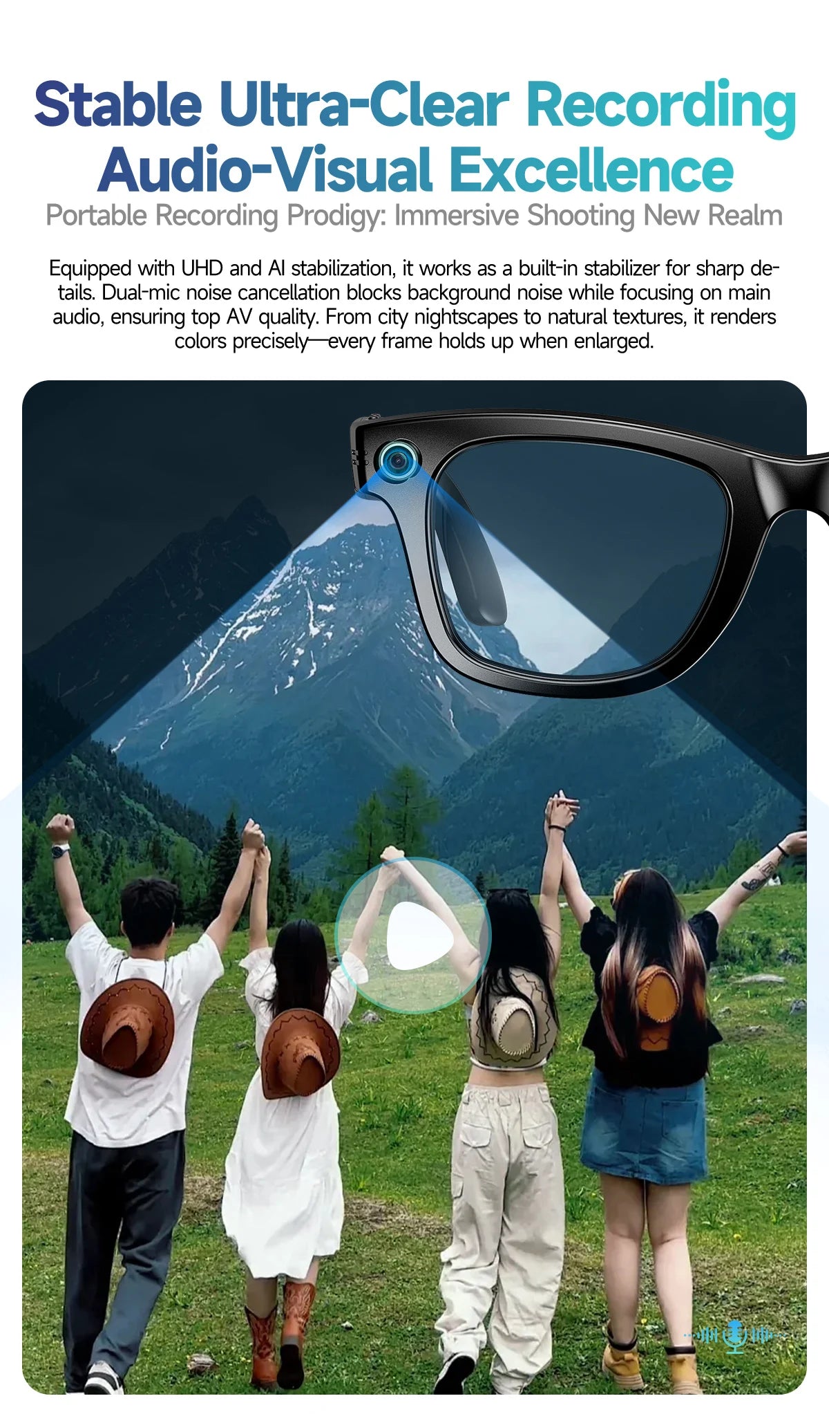 New 8 Million Pixels Camera Smart Glasses Recording Videos AI Photo Recognition Answer Translation Waterproof Blue light Glasses