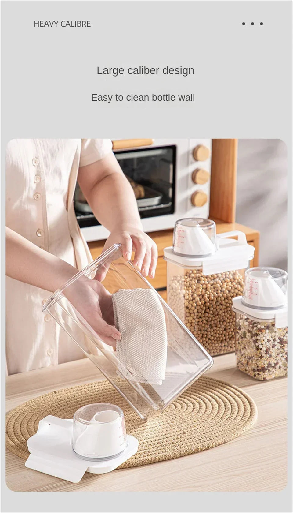 Food Storage Containers  with Measuring Cup Moisture-proof Powder Cereal Storage Tank Detergent Plastic Airtight Kitchen Items