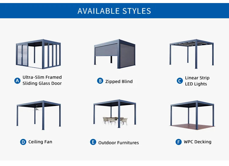 Garden Adjustable Outdoor Gazebo Customized Modern Bioclimatic Motorized Aluminium Louver Pergola