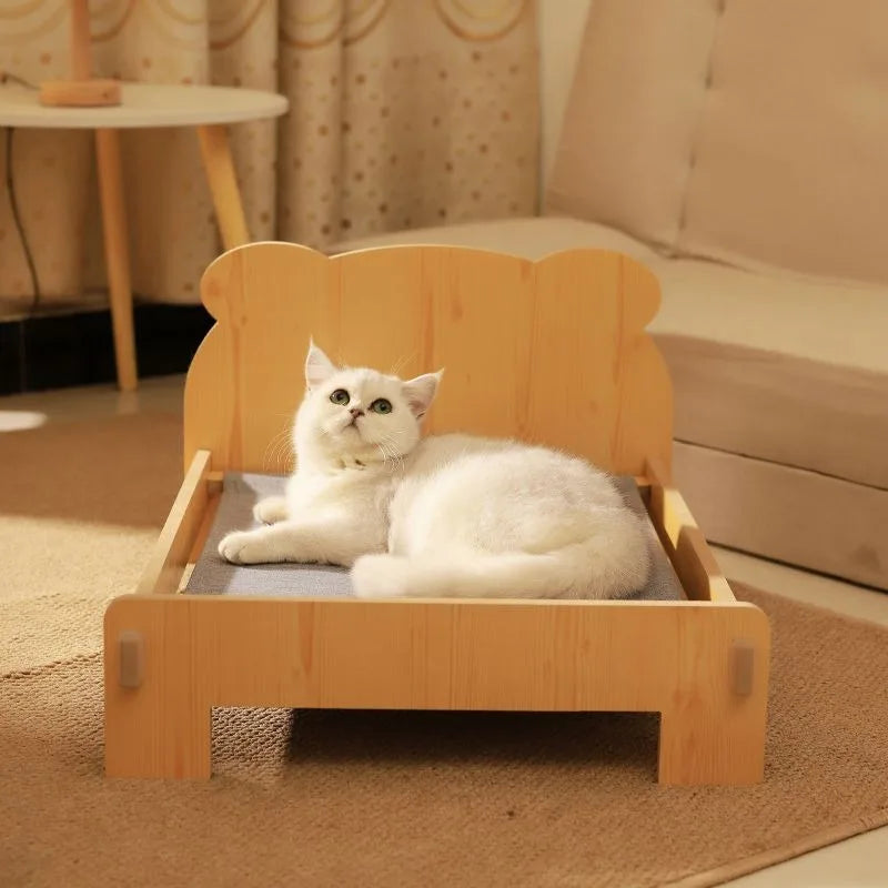 Wooden Cat Bed Keep Warm Rest Cat Kennel Removable and Washable Four-season Cat Bed Cute Wooden Shape Sleeping Pet Products