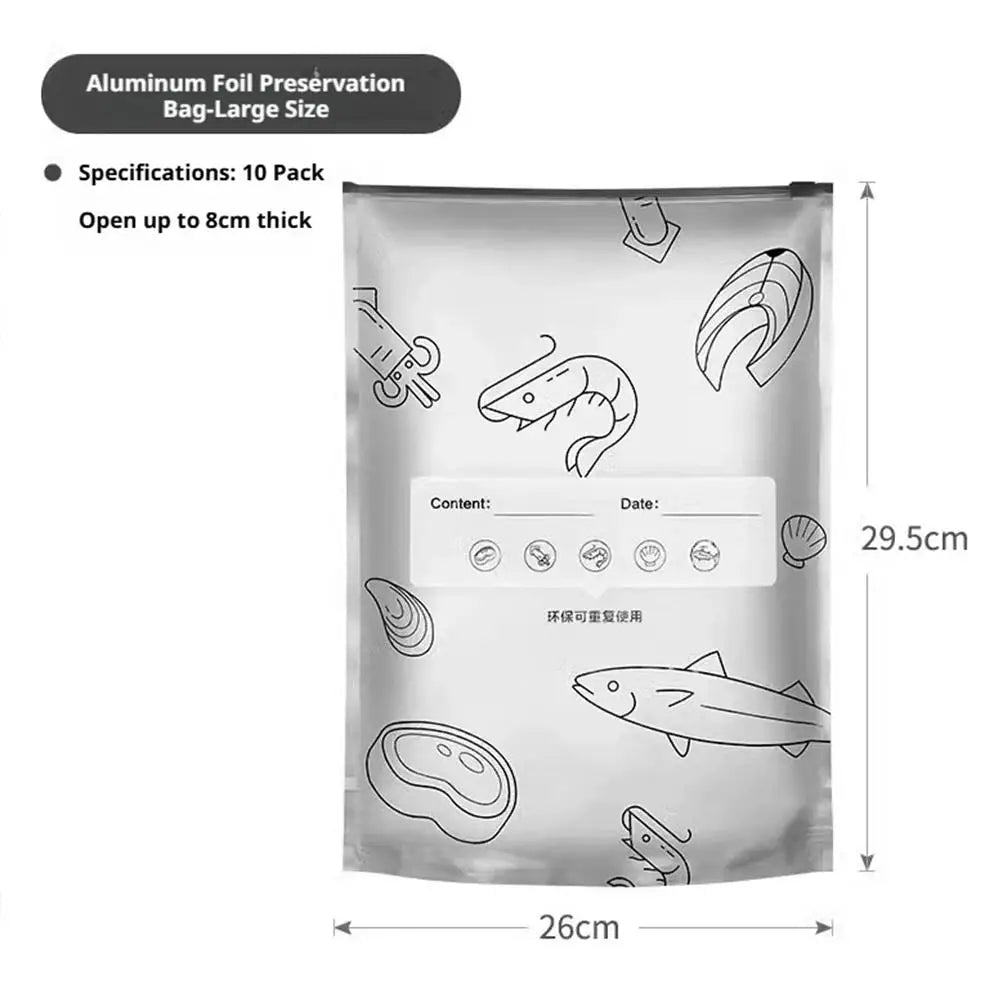 Sealed Food Storage Bag Aluminum Foil Reusable Freezer Bag Fresh Keeping Container Leakproof Meal Prep Kitchen Storage Organizer