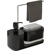 Kitchen Soap Dispenser Set, Kitchen Sink Soap Dispenser, Dish Soap Dispenser with Sponge Rack, Rag Rack and Tray, 4-in-1 Storage