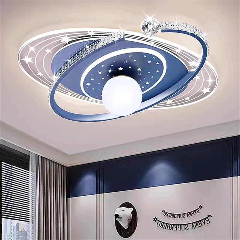Nordic smart ceiling light home decor led pink blue star ring light  for children‘'s room dimmable luxury boy room decor lights