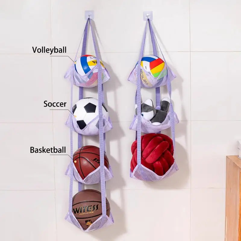 Storage Solution for Sports Equipment, Wall Mounted Mesh Hanging Bag for Basketball Soccer.