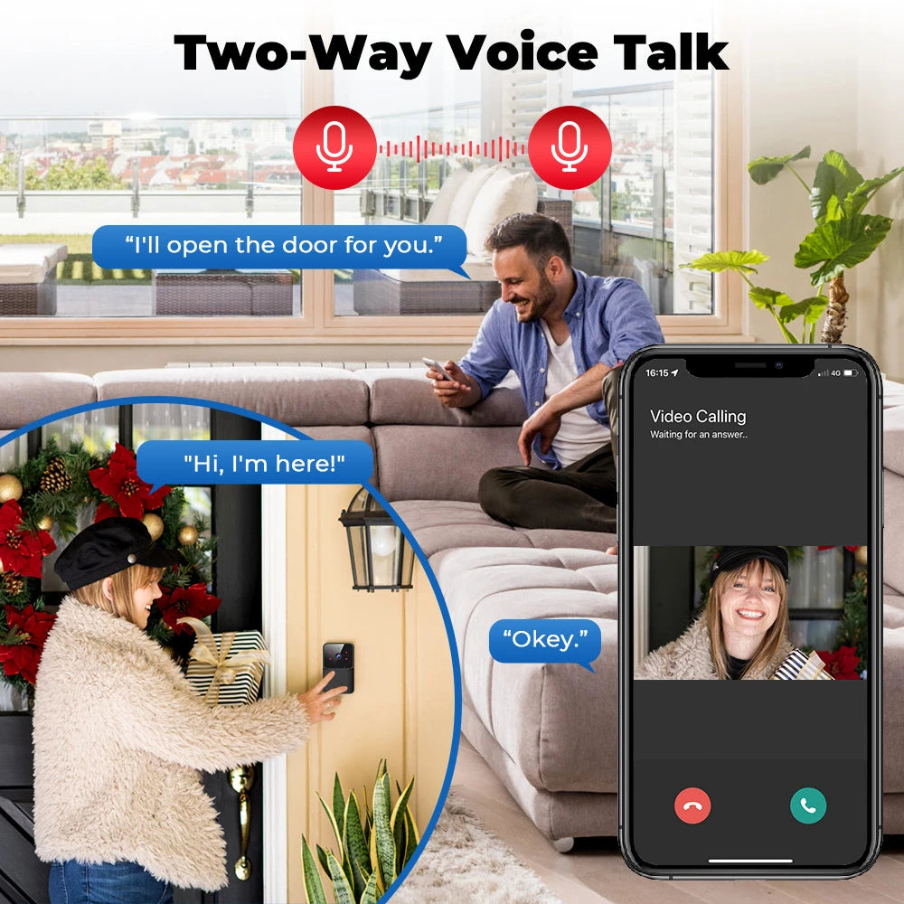 Smart WiFi Wireless doorbell IR night vision visual intercom real-time voice intercom home monitoring doorbell Easy to install