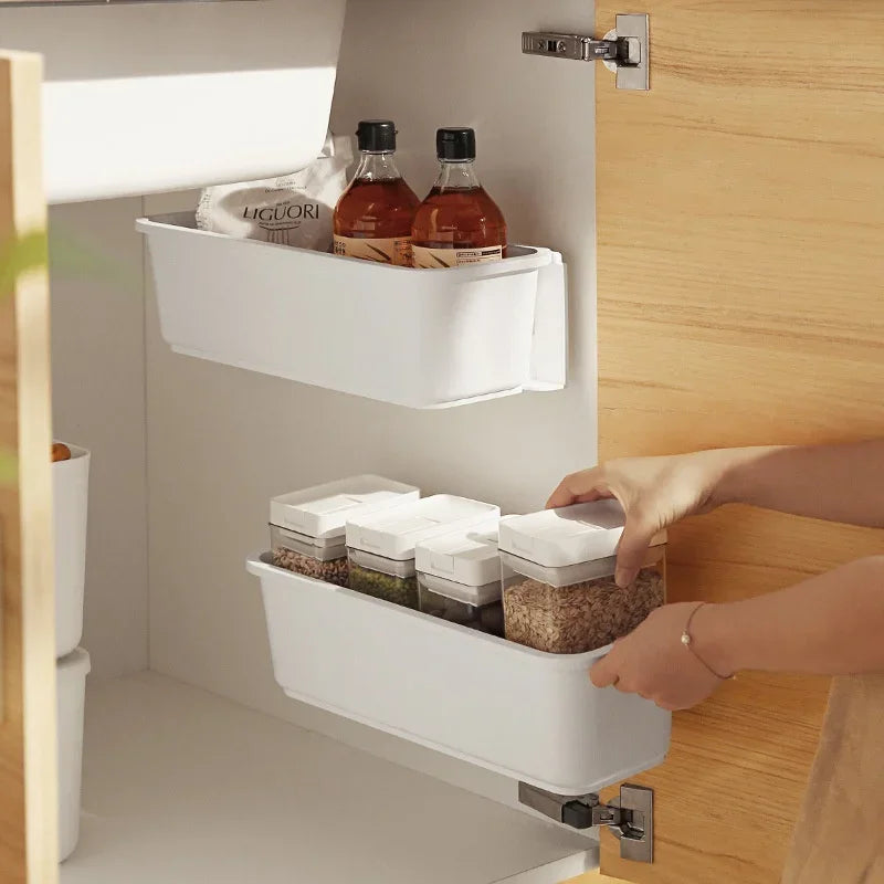 Kitchen Under Sink Storage Rack Spice Bottle Holder Organizer Shelf Bathroom Organizer Stand Wall-mounted Plastic Chopstick Box