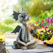 Garden Reading Book Little Dragon Sculpture Cute Dragon Statues Resin Dragon Sculptures Art Ornament for Lawn Yard Home Decor