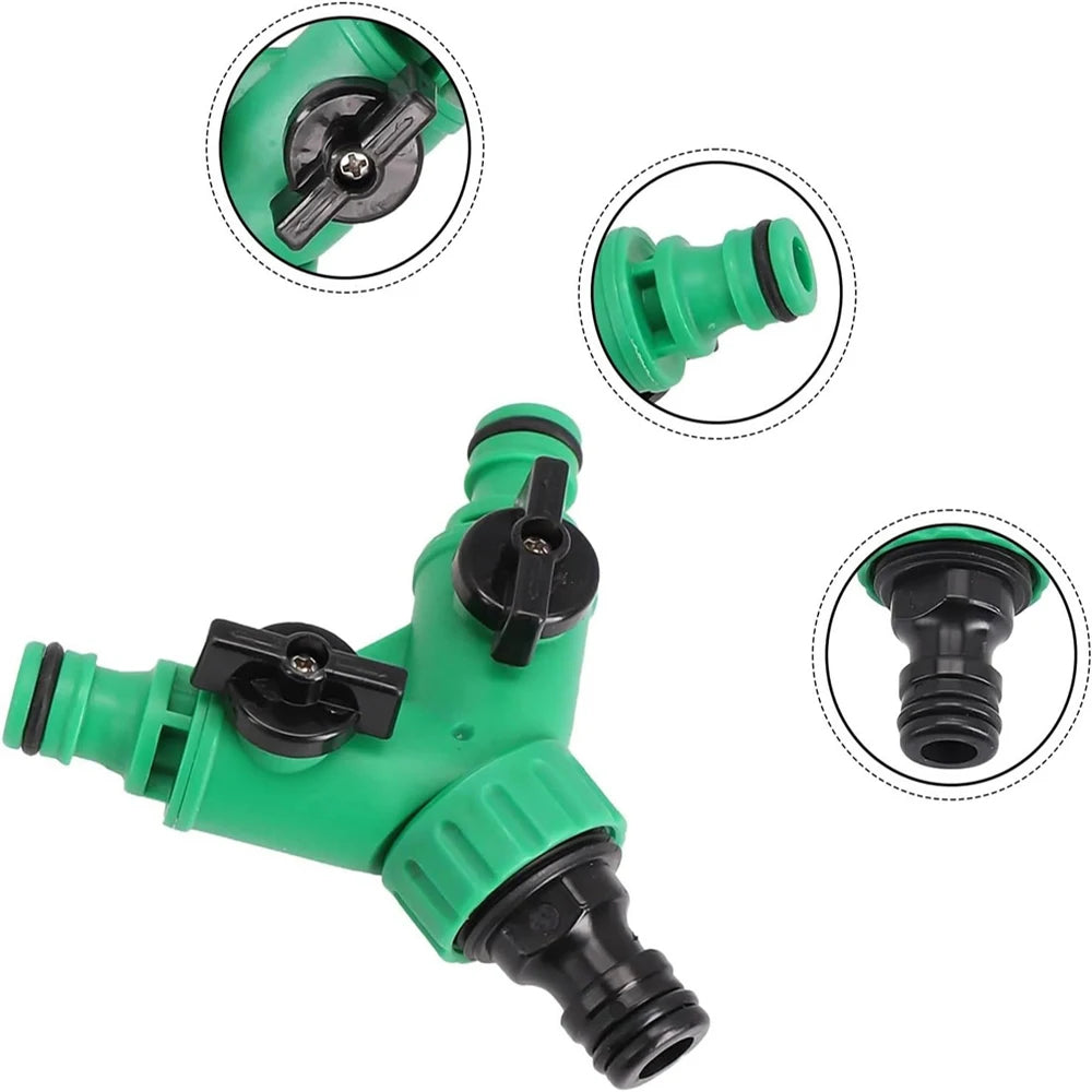 Garden Water Splitter Y Connector 2-Way Valvewith Switch for Faucet Irrigation Flower Planting Water Control Plastic Adapter