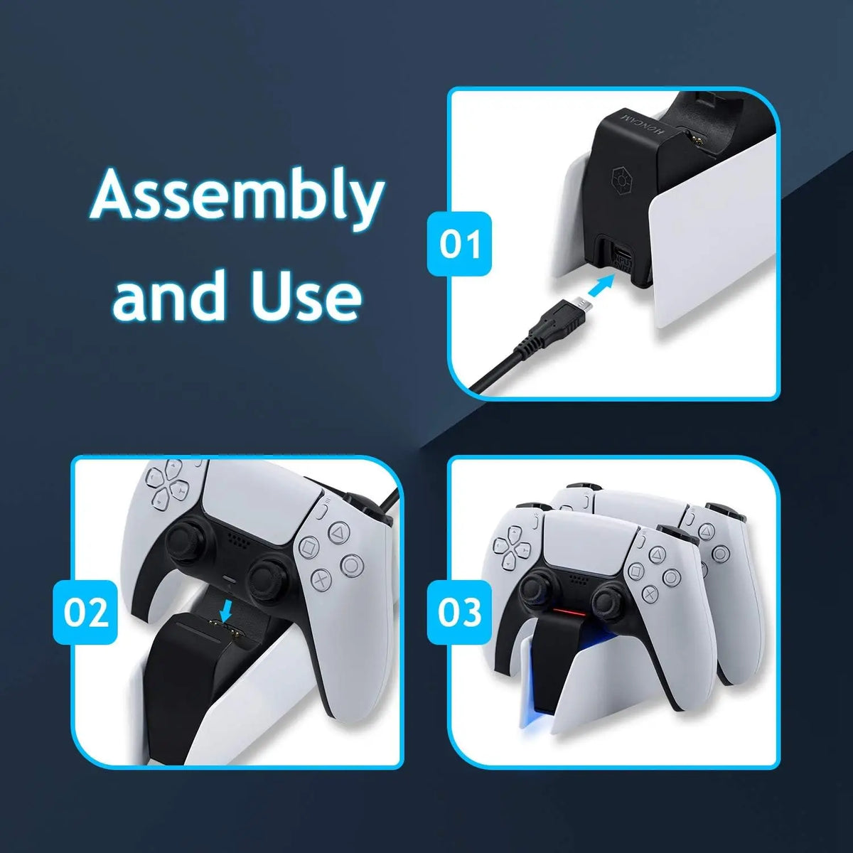 Game Wireless Charging Station for PS5 with Dual Fast Charger Dock and LED Charging Indicators