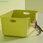 ♥Extra Large Cat Litter Box;Semi-Enclosed & Open Design, Anti-Splash Cat Toilet with High Sides
