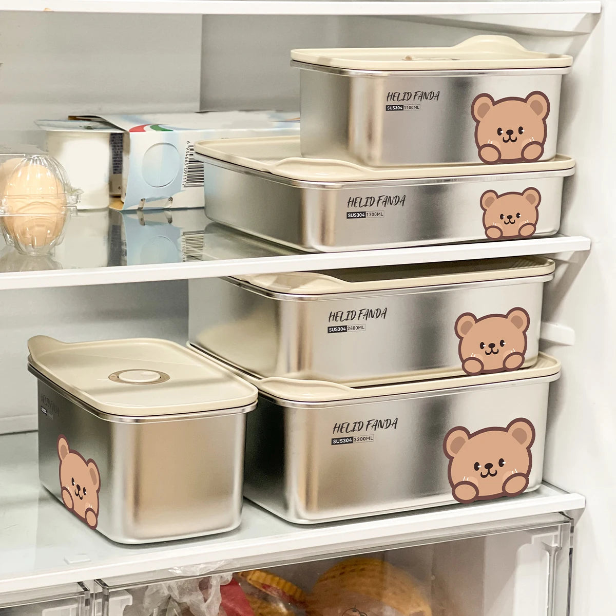 304 Stainless Steel Storage Container With Sticks Fridge Sealed Food Storage Box Large Capacity Fresh-keeping Box Oven Heatable