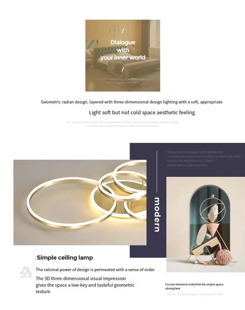 Smart Home Modern Round Design LED Ceiling Chandelier For Living Room Restaurant Bedroom Circle Rings Lighting Fixture Luminaire