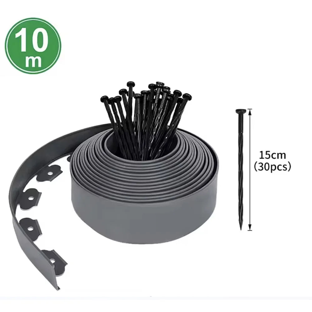 10M Landscape Edging Kit Fixed Garden Barrier Lawn Grass Plastic Edging Border Edging Garden Edging Coil for Lawn Yard Pathway