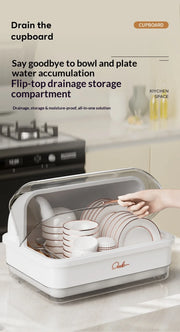 Kitchen Flip-up Drainer Dish Cabinet Household Multi-functional Moisture-proof Storage Organizer for Bowls and Utensils