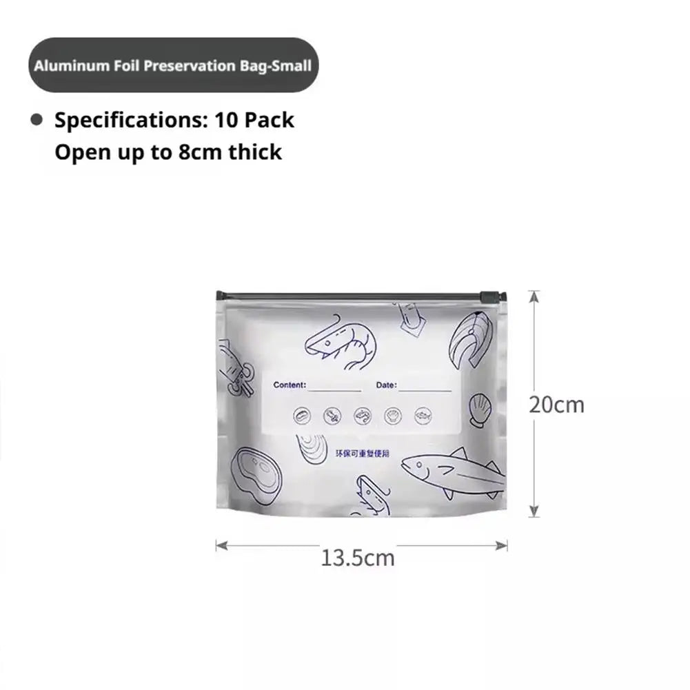 Sealed Food Storage Bag Aluminum Foil Reusable Freezer Bag Fresh Keeping Container Leakproof Meal Prep Kitchen Storage Organizer
