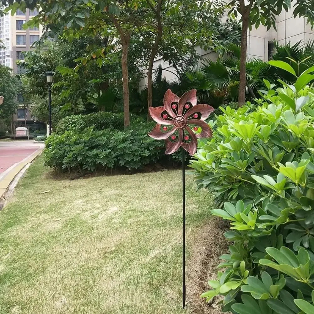Garden Stake Metal Wind Spinners Creative Durable Gardening Plug Rotating Double Windmill Sculpture Backyard Patio