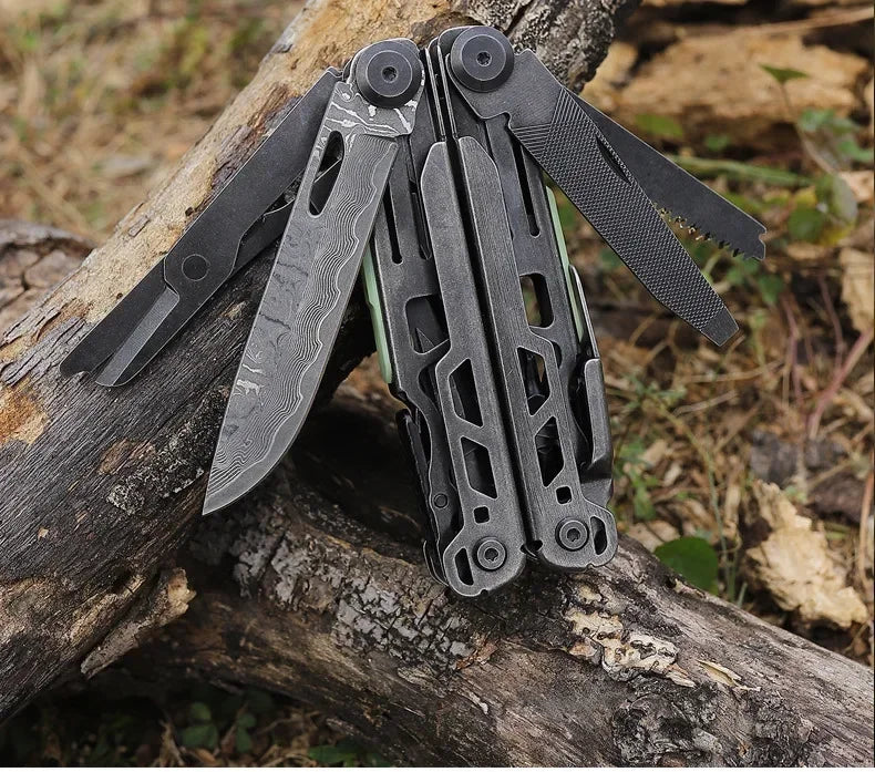 2025 New BHBT 19 in 1 Multi Tool Pliers with Damascus Blade Hoxagon Wrench Folding EDC Outdoor Camping Tools Home Repair