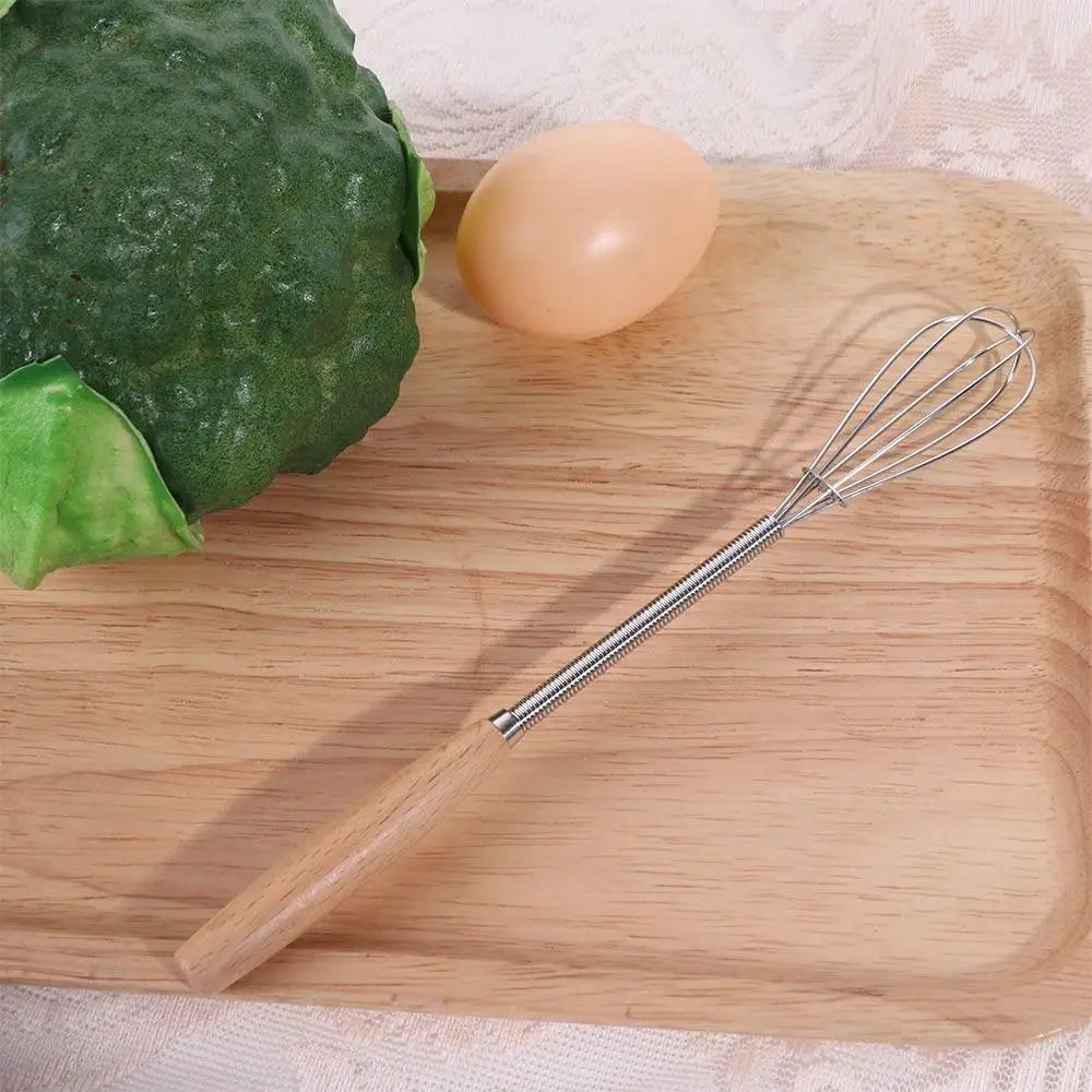 Kitchen Tools Multifunction Stainless Steel Egg Beater Useful Portable Mini Egg Whisk Wooden Handle Manual Egg Beater Baking