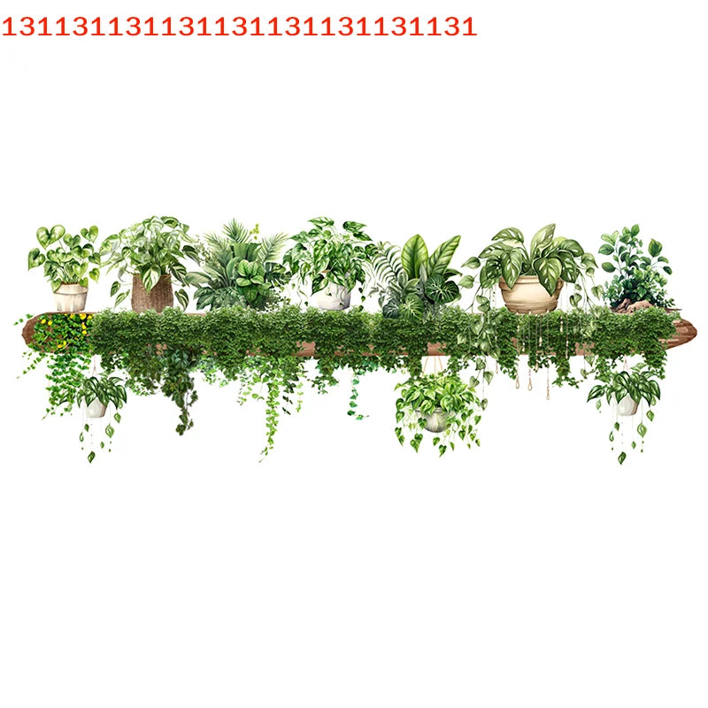 Bedroom Living Room Wall Beautification Green Plant Decor Courtyard Wall Decals Green Dill Leaves Hanging Basket Wall Stickers