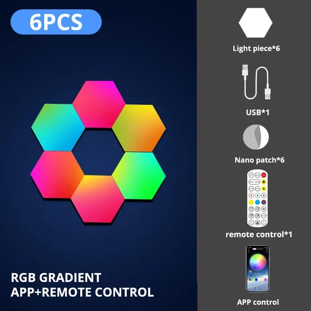 Smart LED RGB Wall Lights APP & Bluetooth Control Hexagonal Quantum Night Lamp Creative Home Decor for Room