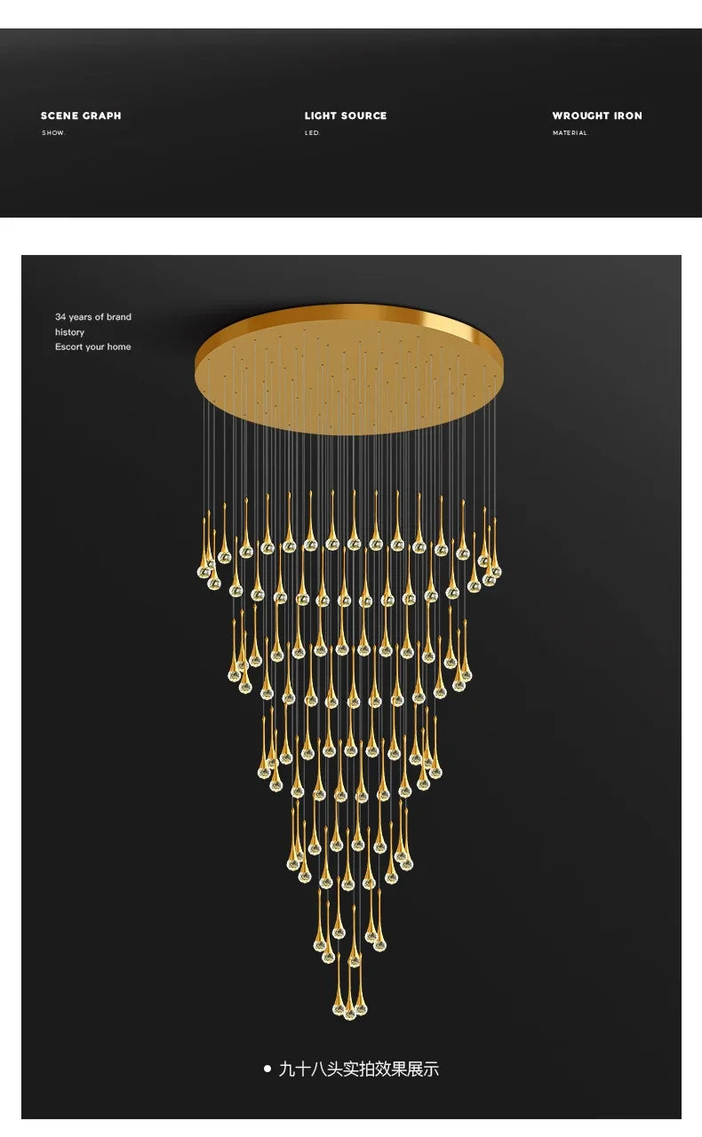 Villa Living Room Hanging Lamp Designer Loft Apartment Hotel Lobby Duplex Chandelier Modern Creative Golden Crystal Chandelier