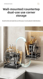 Kitchen Knife Holder Wall Mounted Multifunctional Storage Rack Countertop Cutting Board Rack Cage Tool Storage Rack