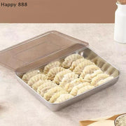 Stainless Steel Kitchen Storage Container With Tray – Refrigerator Organizer For Dumplings, Fruits, Vegetables, Meat, And Cakes