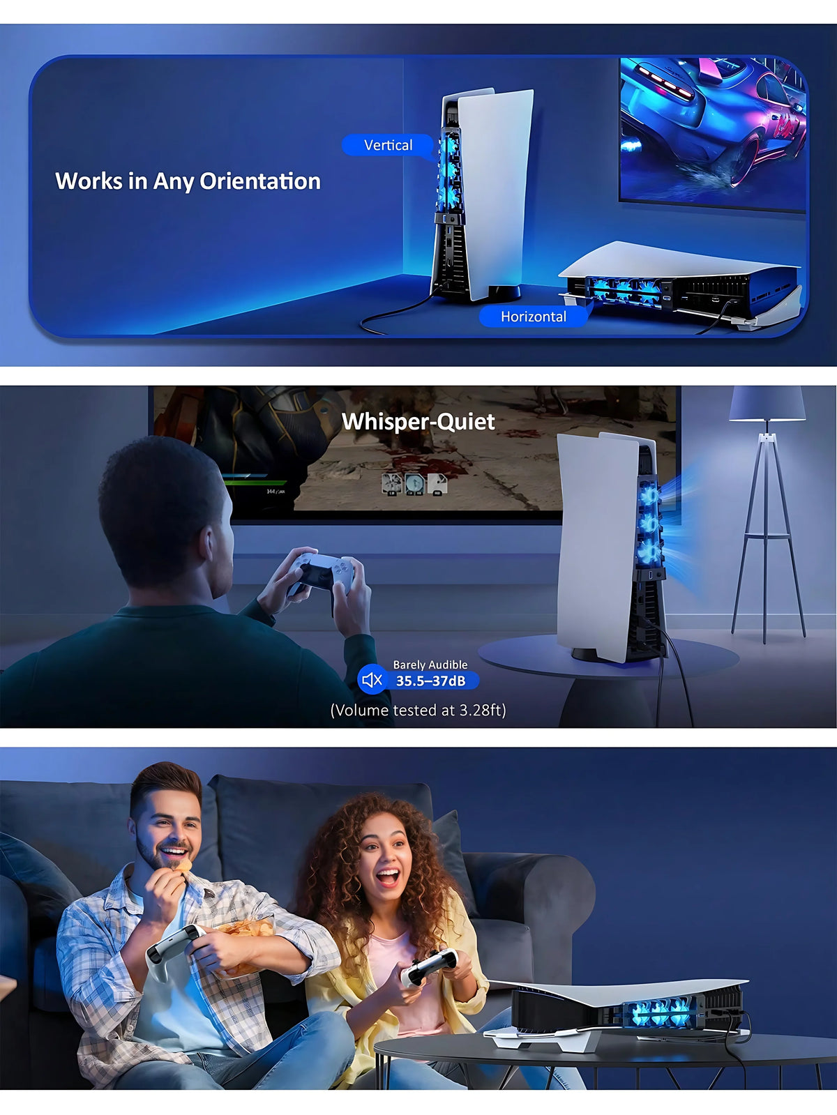 For PS5 Accessories Cooling Fan with LED Light for PS5 Both Disc and Digital Editions Gaming Accessorie Cooling System
