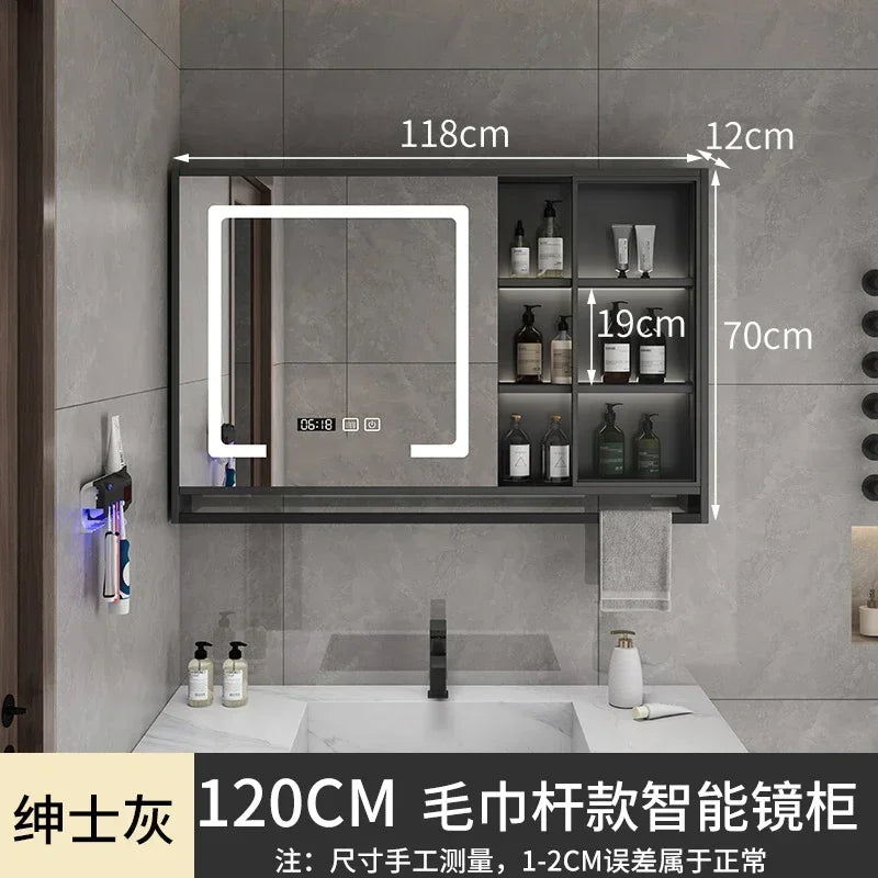 Smart Bathroom Storage Mirror Cabinets with Towel Rod Wall Standing Closet Light Mirror Cabinets Organizador Bathroom Furniture