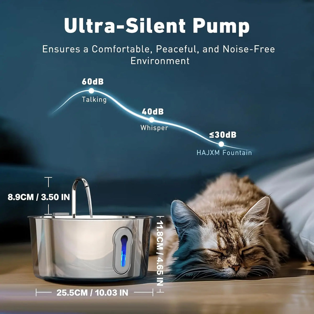 Cat Water Fountain, 4.0L Automatic Pet Fountain Stainless Steel Large Dog Water Dispenser with Quiet Pump for Cat Dog Inside