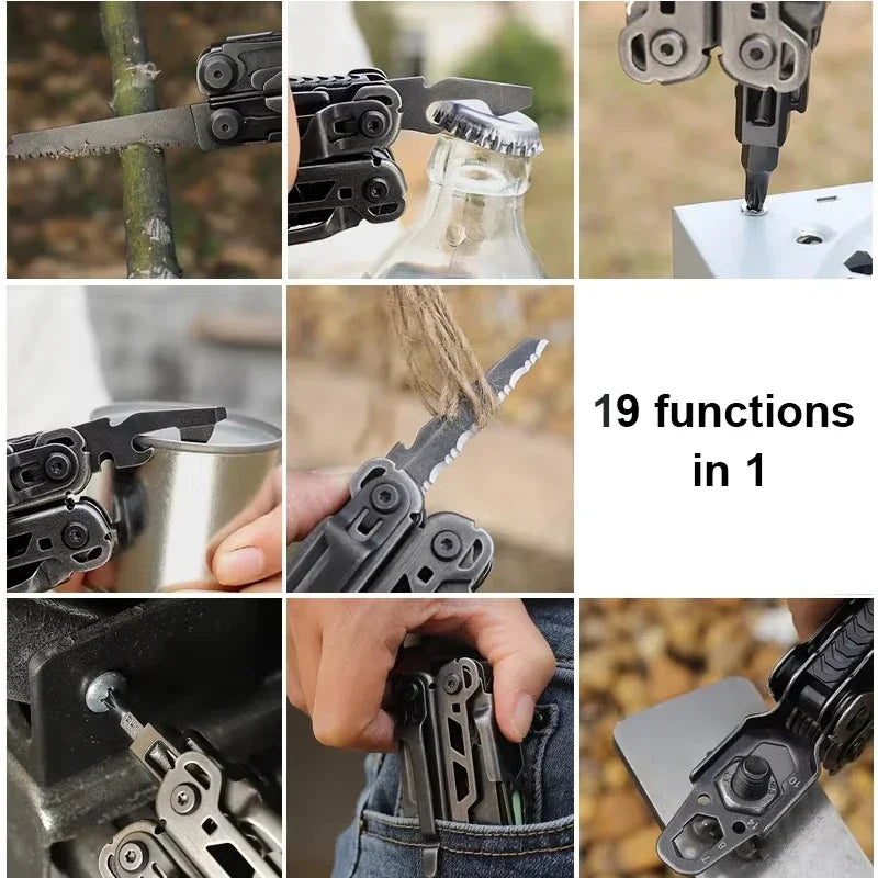 2025 New BHBT 19 in 1 Multi Tool Pliers with Damascus Blade Hoxagon Wrench Folding EDC Outdoor Camping Tools Home Repair