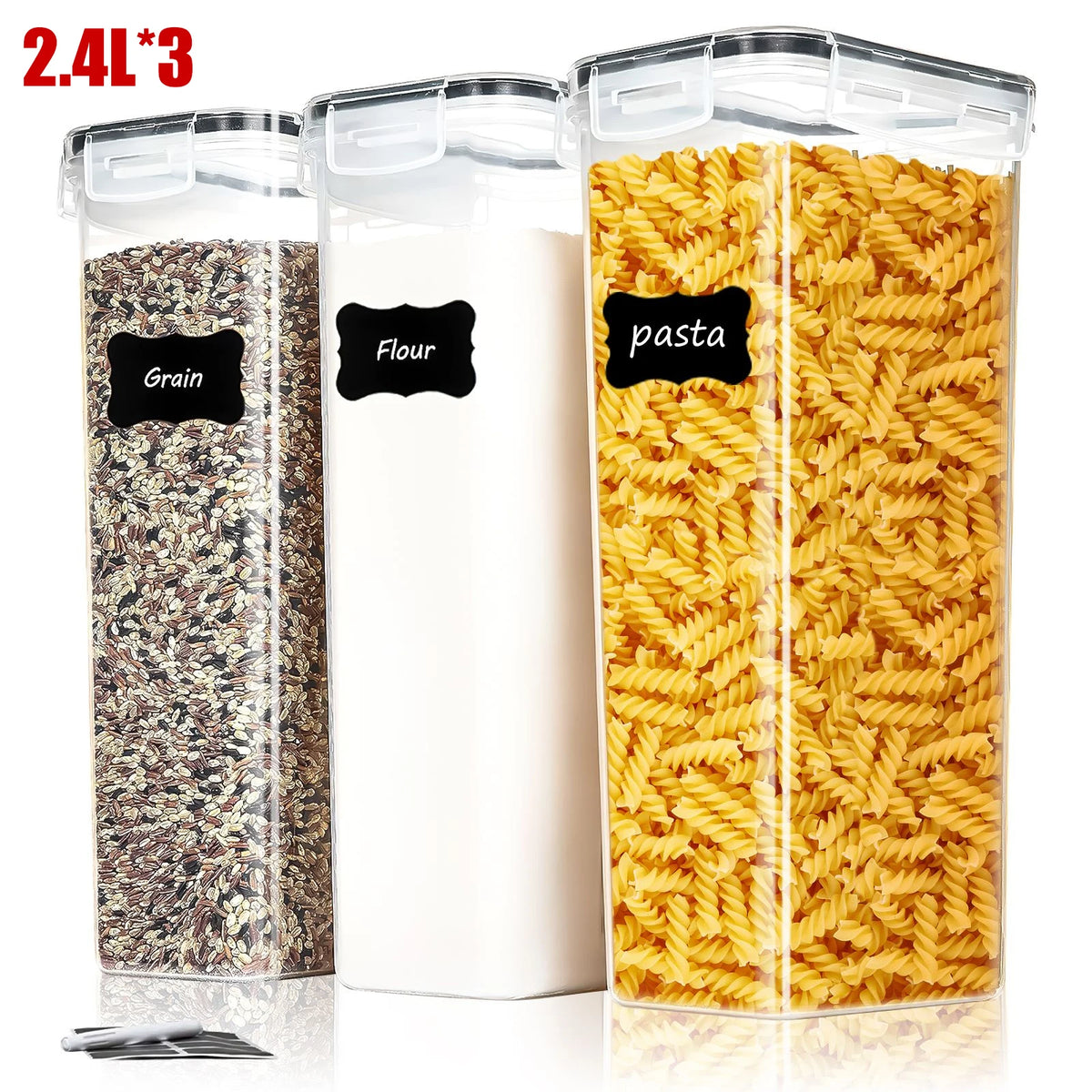 3/6Sets Airtight Food Storage Containers - 2.4L, Large for Pantry & Kitchen Organization,For Cereal, Pasta, Flour, Sugar,Herbs,