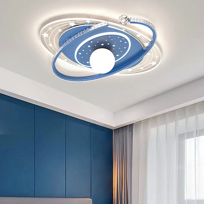 Nordic smart ceiling light home decor led pink blue star ring light  for children‘'s room dimmable luxury boy room decor lights