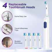 Smart Timer Rotating Electric Toothbrush, 5 Modes Teeth Cleaning Setting , Electric Teethbrush with 4 Teethbrush Round Heads