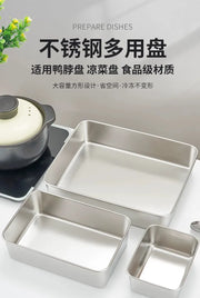 Food Storage Trays Rectangle Preservation Box with Plastic Cover Stainless Steel Multi-Function Rustproof Barbecue Food Storager