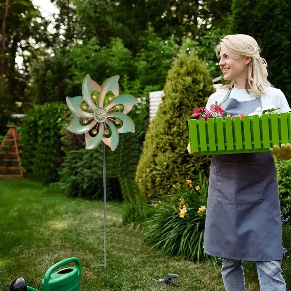 Garden Stake Metal Wind Spinners Creative Durable Gardening Plug Rotating Double Windmill Sculpture Backyard Patio
