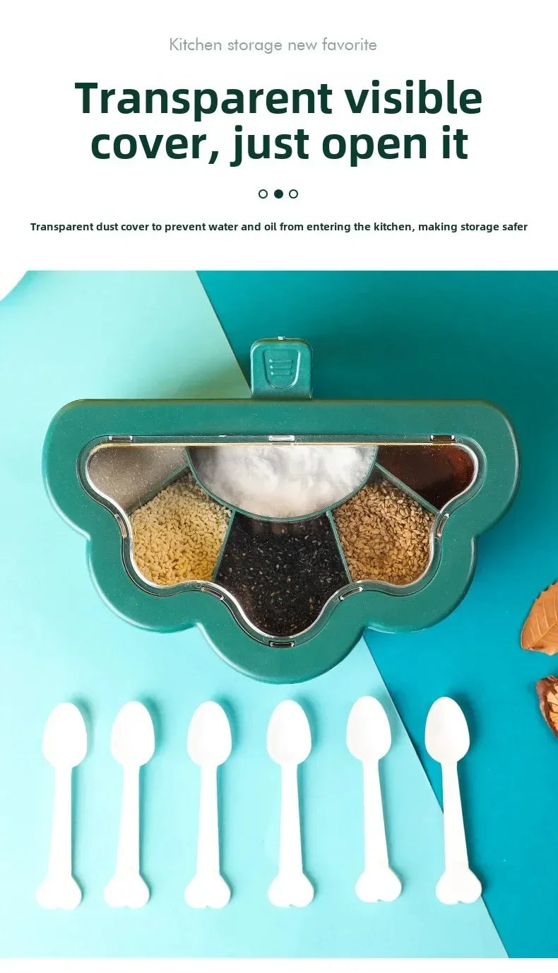 Kitchen 6-in-1 Seasoning Box Set Pepper Sugar Bowl Salt Spices Stirring Storage Jars Gadget Accessories Condiment Container Jar