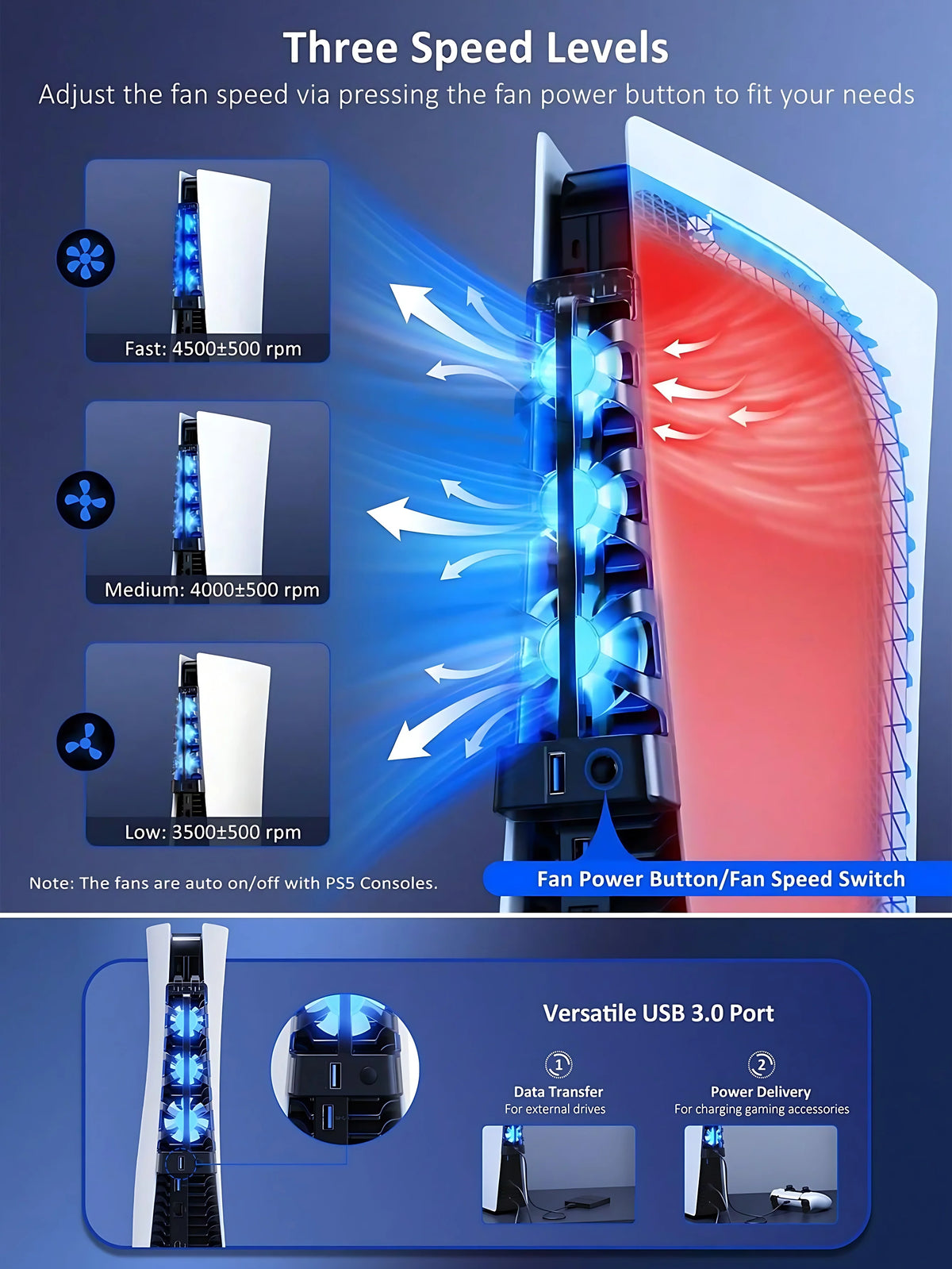 For PS5 Accessories Cooling Fan with LED Light for PS5 Both Disc and Digital Editions Gaming Accessorie Cooling System